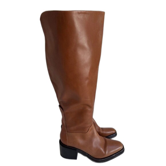 Ladies Franco Sarto Dorica Wide Calf Tall Shaft Taupe Brown Leather Boots 9M WC - Picture 3 of 10